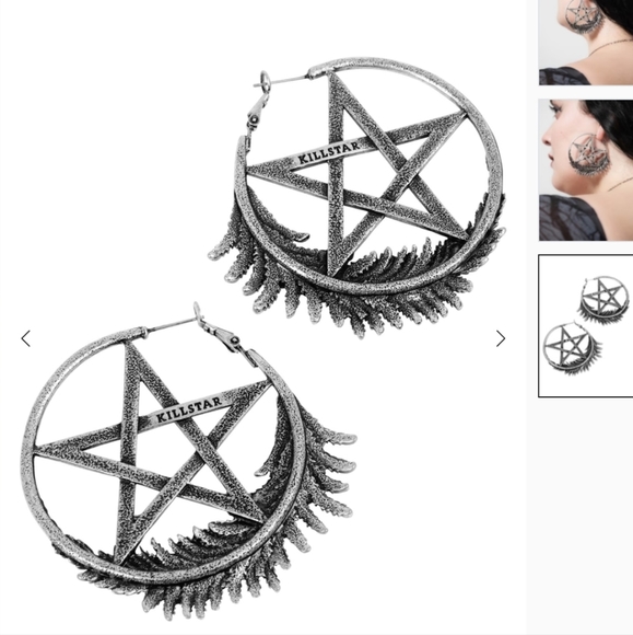 Killstar Penta Faune Silver Hoop Earrings - Brand New - Picture 3 of 3